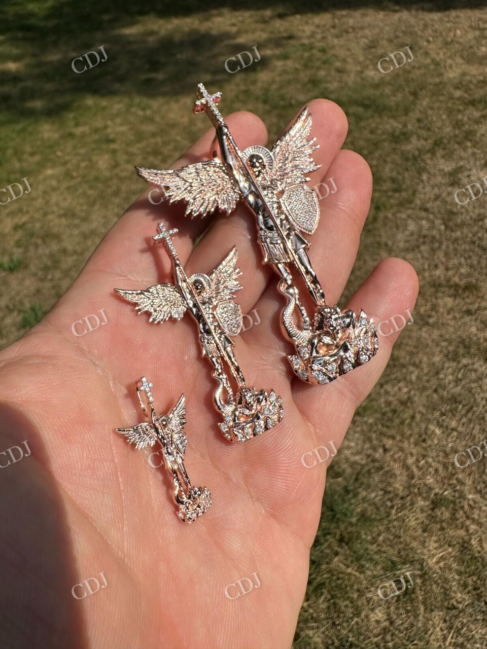 Iced Diamond Saint Michael & Dragon Pendant  customdiamjewel   