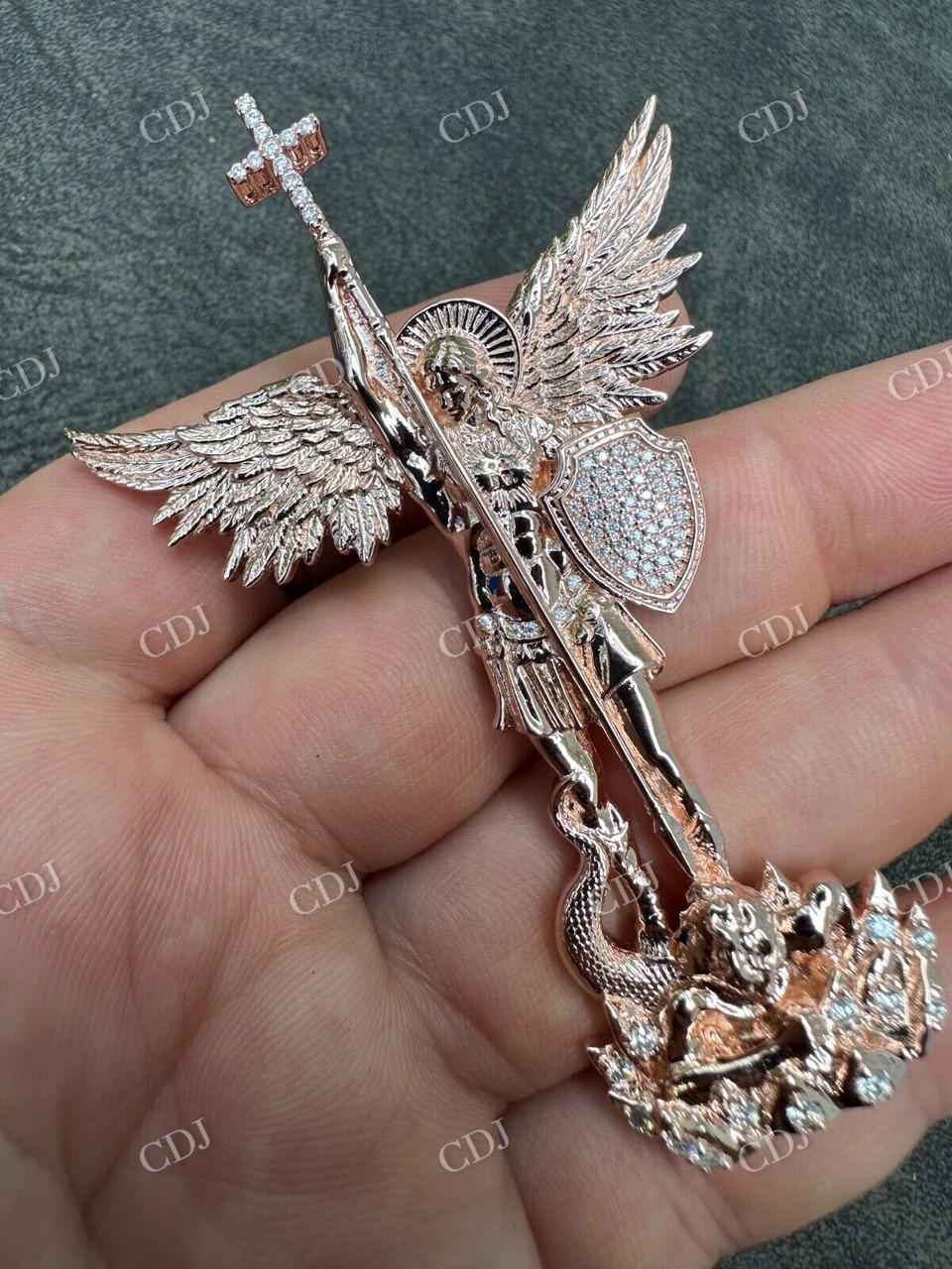 Iced Diamond Saint Michael & Dragon Pendant  customdiamjewel   