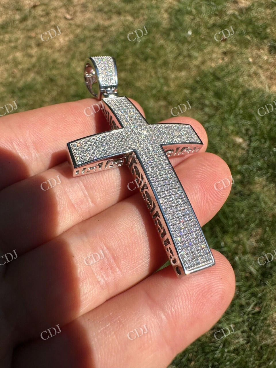 10K White Gold Diamond Cross Pendant For Men  customdiamjewel   