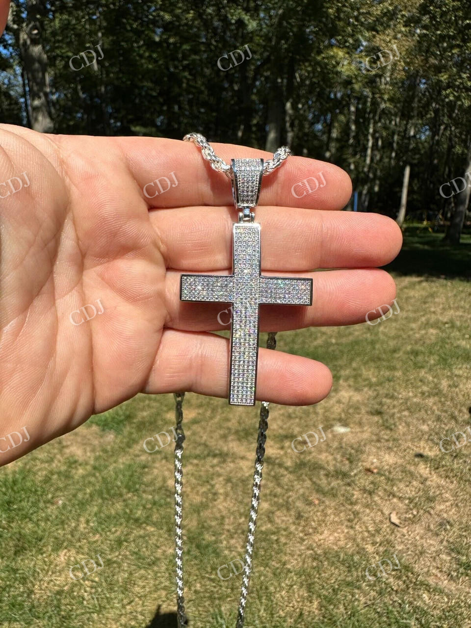 10K White Gold Diamond Cross Pendant For Men  customdiamjewel   