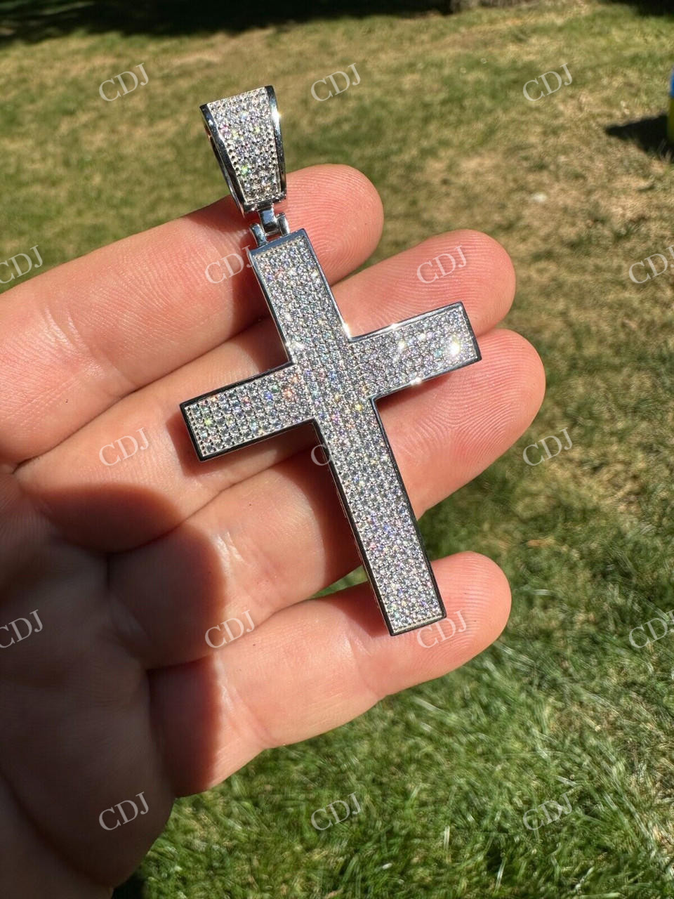 10K White Gold Diamond Cross Pendant For Men  customdiamjewel   