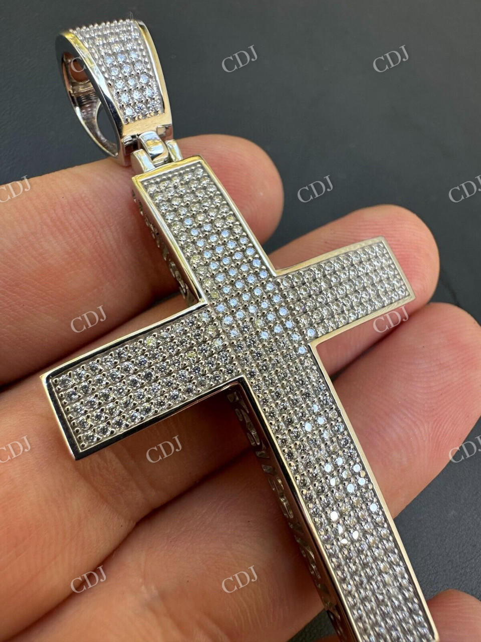 10K White Gold Diamond Cross Pendant For Men  customdiamjewel   