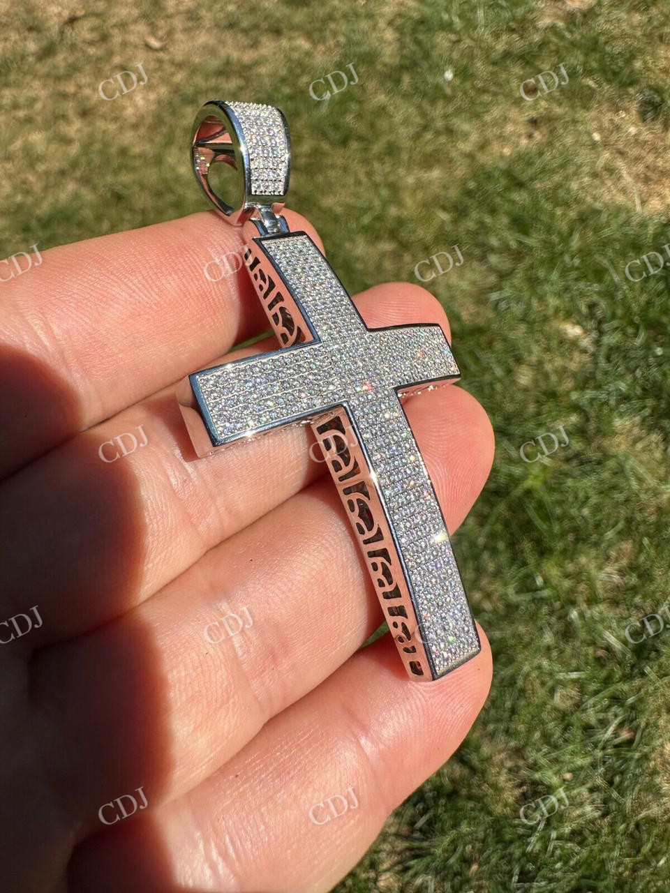 10K White Gold Diamond Cross Pendant For Men  customdiamjewel   