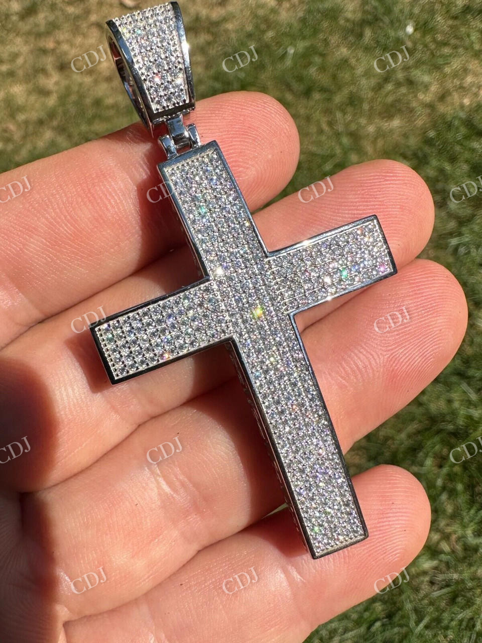 10K White Gold Diamond Cross Pendant For Men  customdiamjewel   