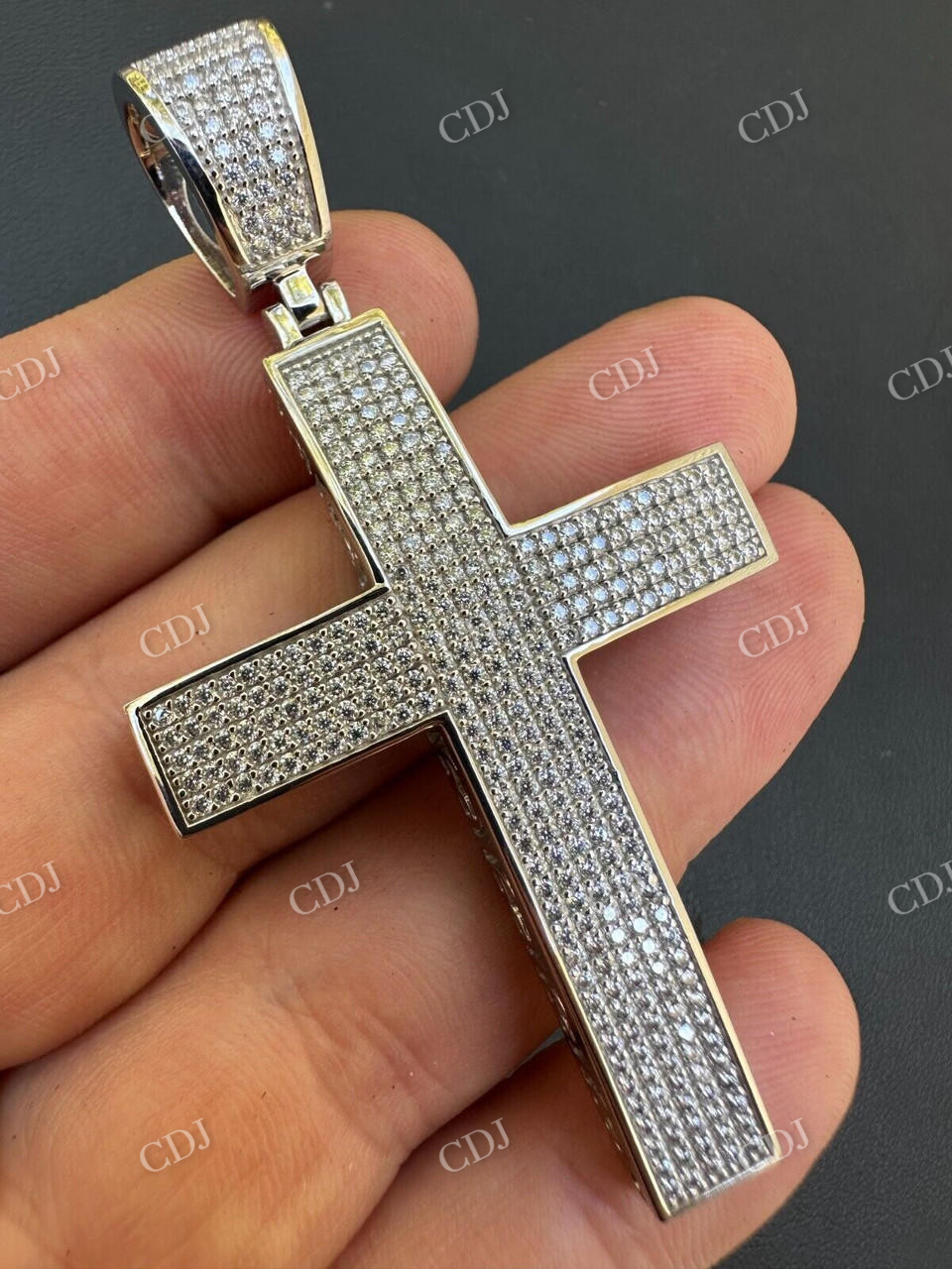 10K White Gold Diamond Cross Pendant For Men  customdiamjewel   