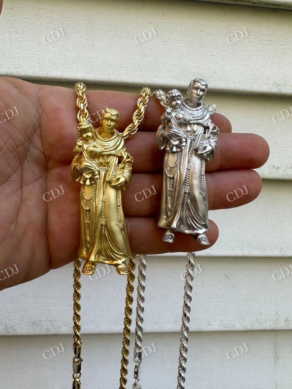 14K Gold St Joseph W Baby Jesus Pendant  customdiamjewel   