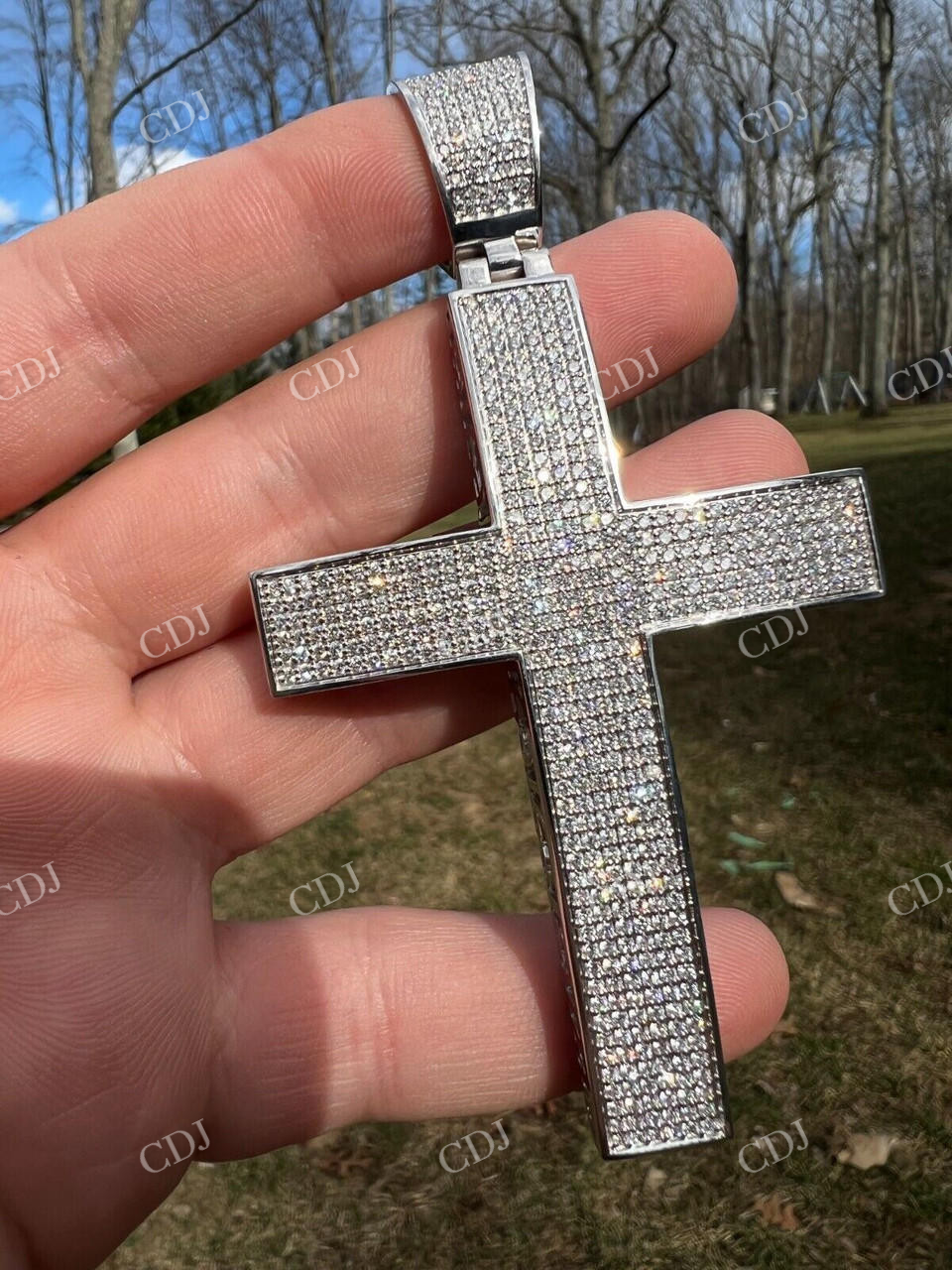 14K White Gold Cross Pendant For Men  customdiamjewel   