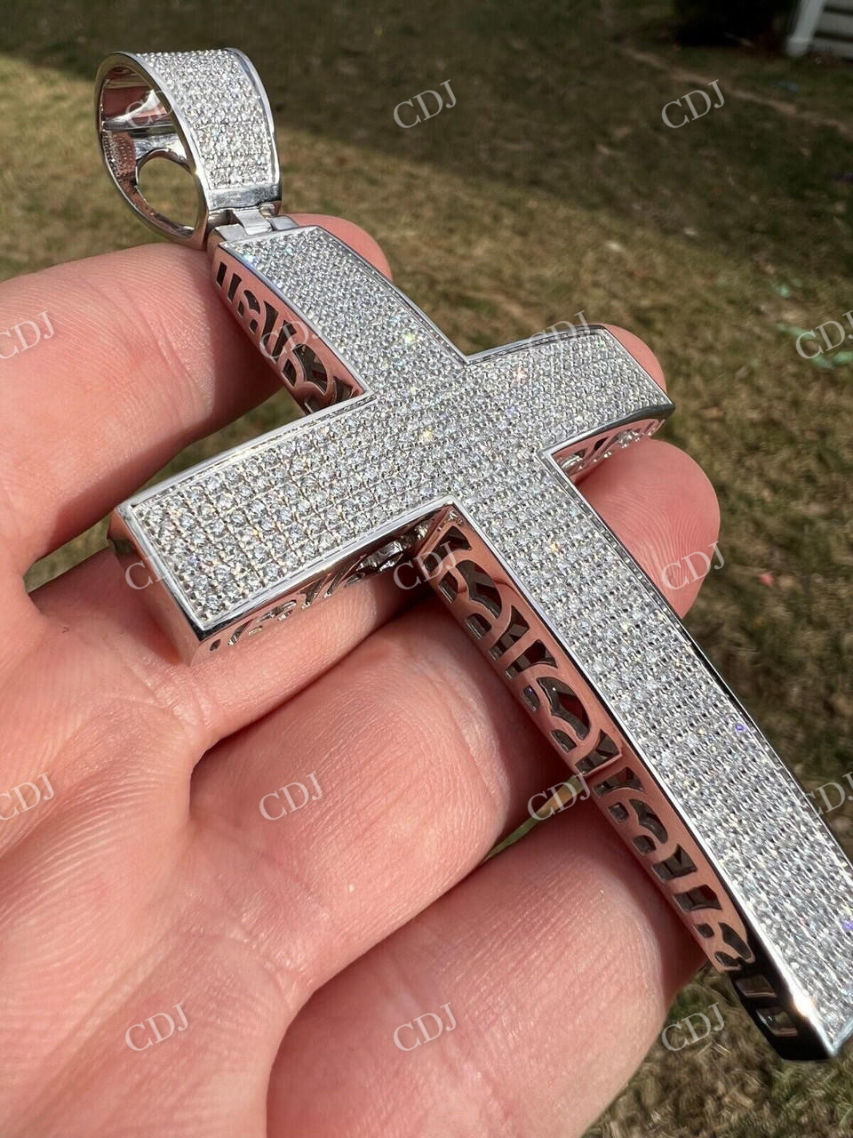 14K White Gold Cross Pendant For Men  customdiamjewel   