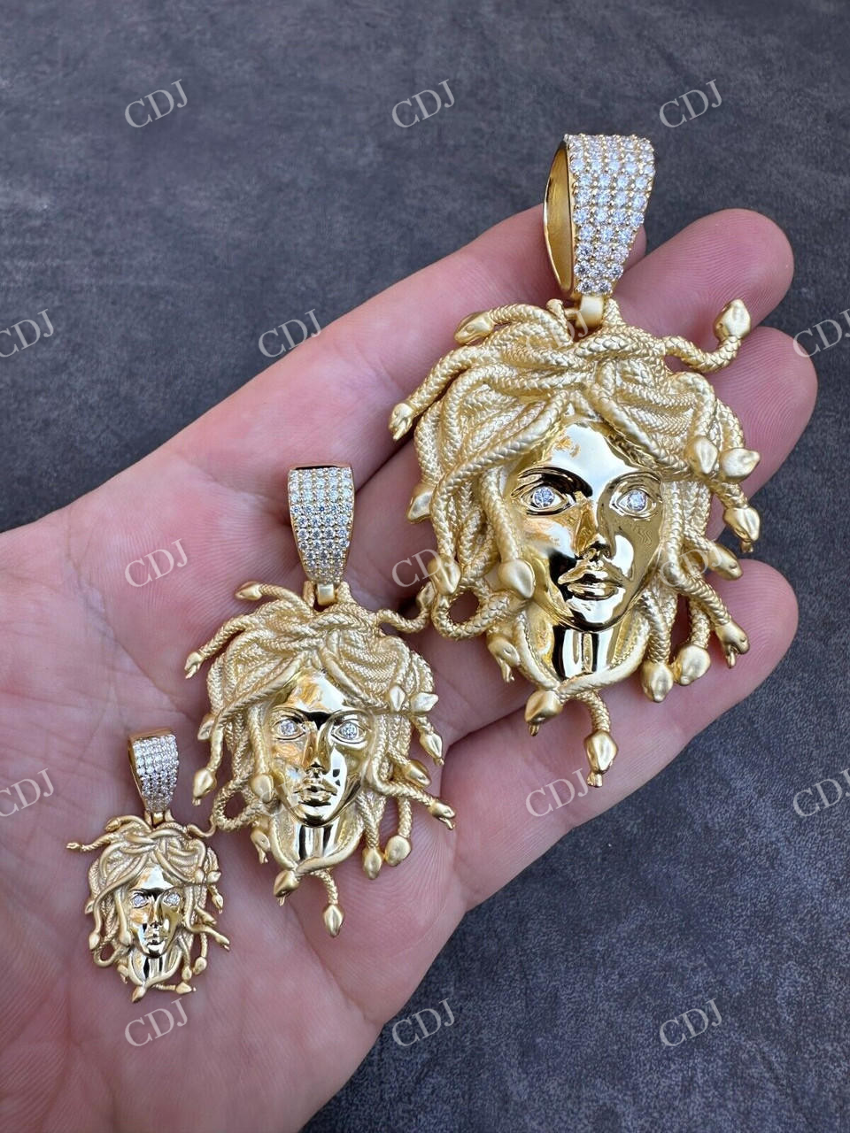 14K Gold Iced Medusa Head Diamond Pendant  customdiamjewel   