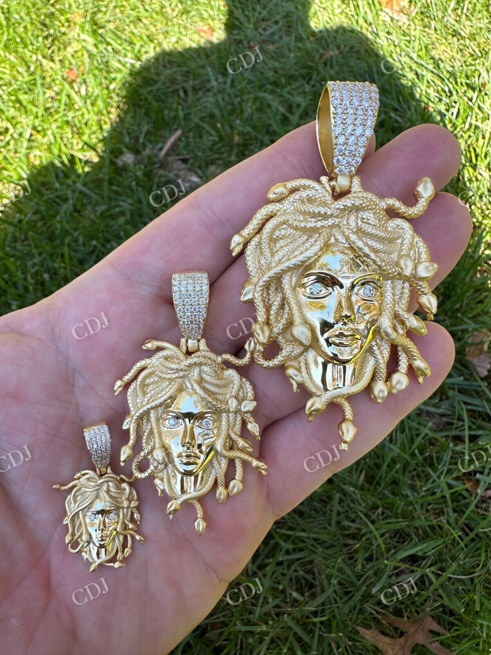 14K Gold Iced Medusa Head Diamond Pendant  customdiamjewel   