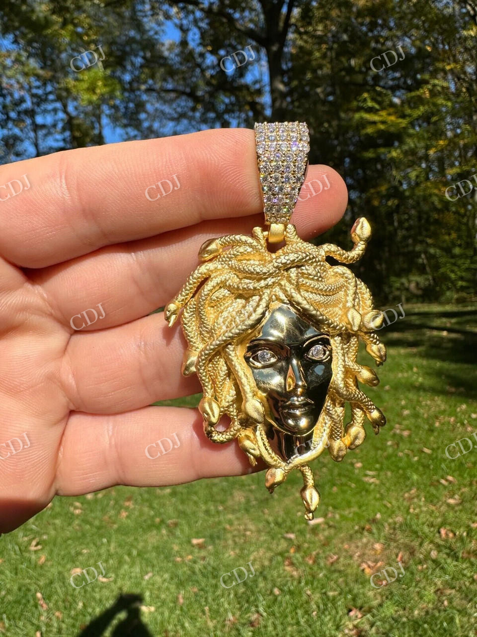 14K Gold Iced Medusa Head Diamond Pendant  customdiamjewel   