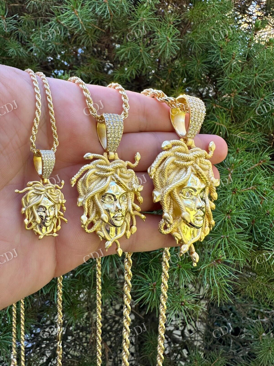 14K Gold Iced Medusa Head Diamond Pendant  customdiamjewel   