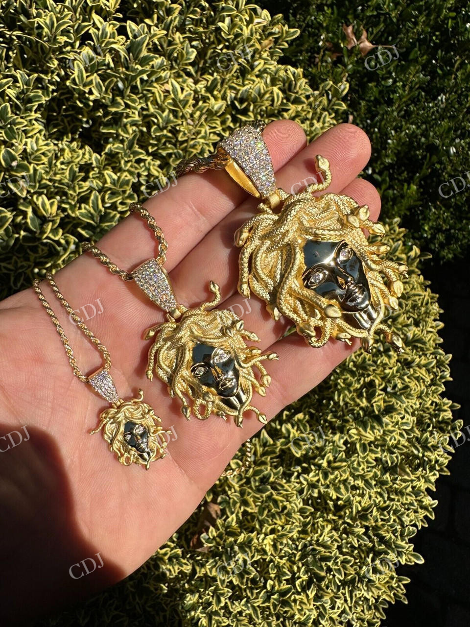 14K Gold Iced Medusa Head Diamond Pendant  customdiamjewel   