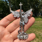 10k White Gold Saint Michael Slaying Dragon Diamond  Pendant  customdiamjewel   