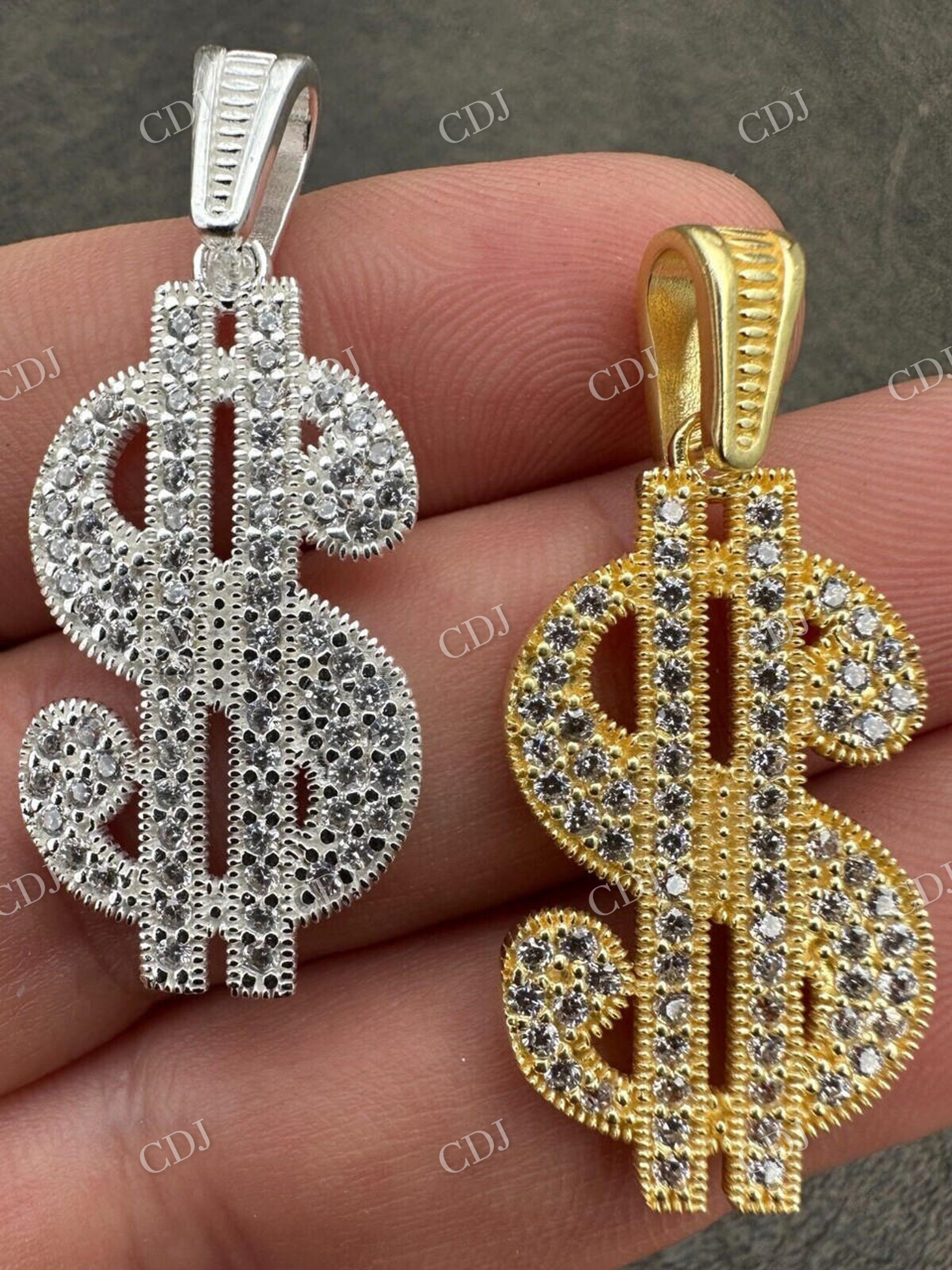 925 Silver Iced Dollar $ Sign Money Hip Hop Diamond Pendant  customdiamjewel   