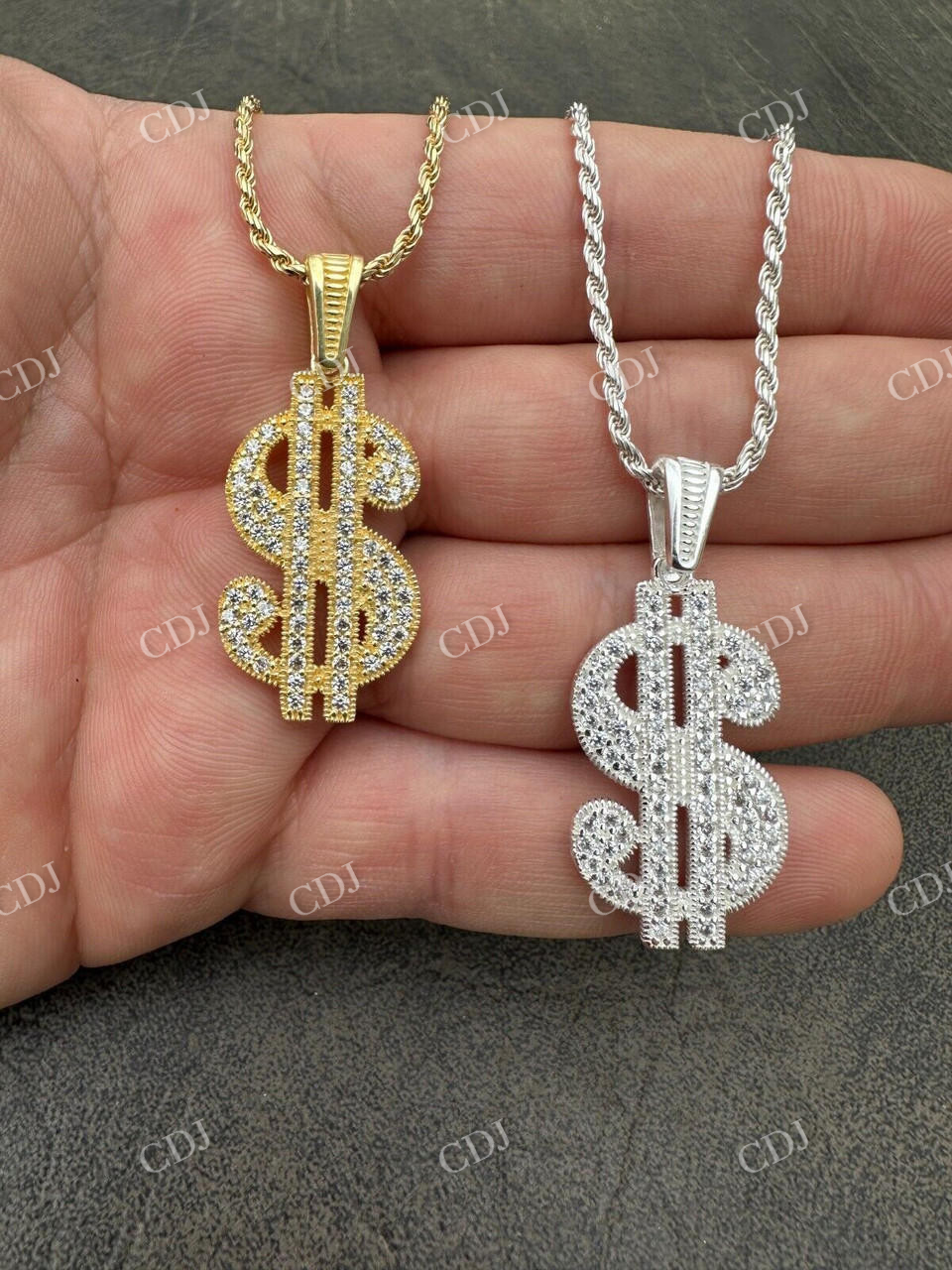 925 Silver Iced Dollar $ Sign Money Hip Hop Diamond Pendant  customdiamjewel   