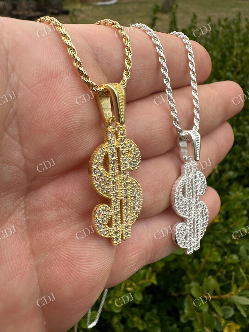 925 Silver Iced Dollar $ Sign Money Hip Hop Diamond Pendant  customdiamjewel   