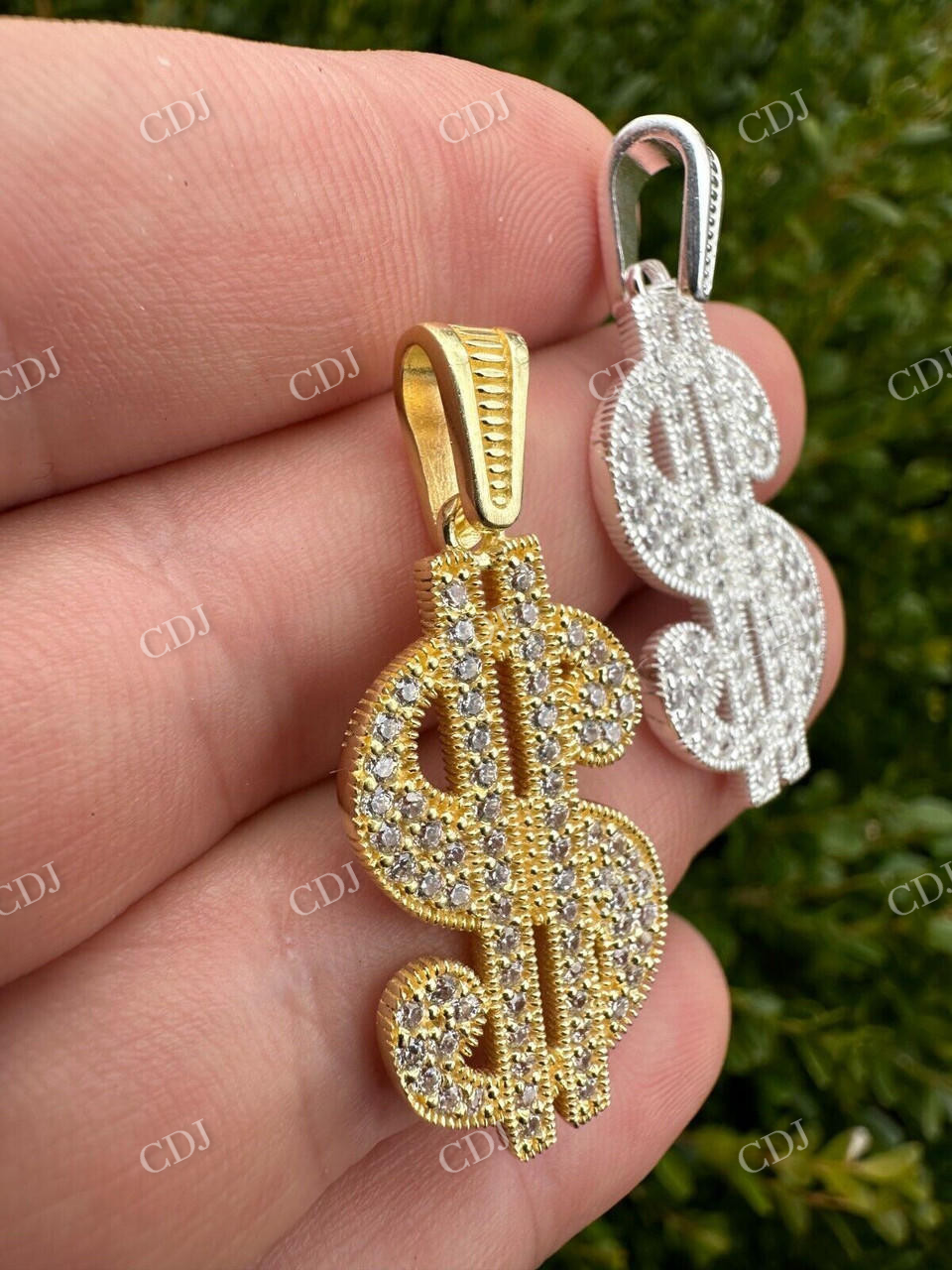 925 Silver Iced Dollar $ Sign Money Hip Hop Diamond Pendant  customdiamjewel   