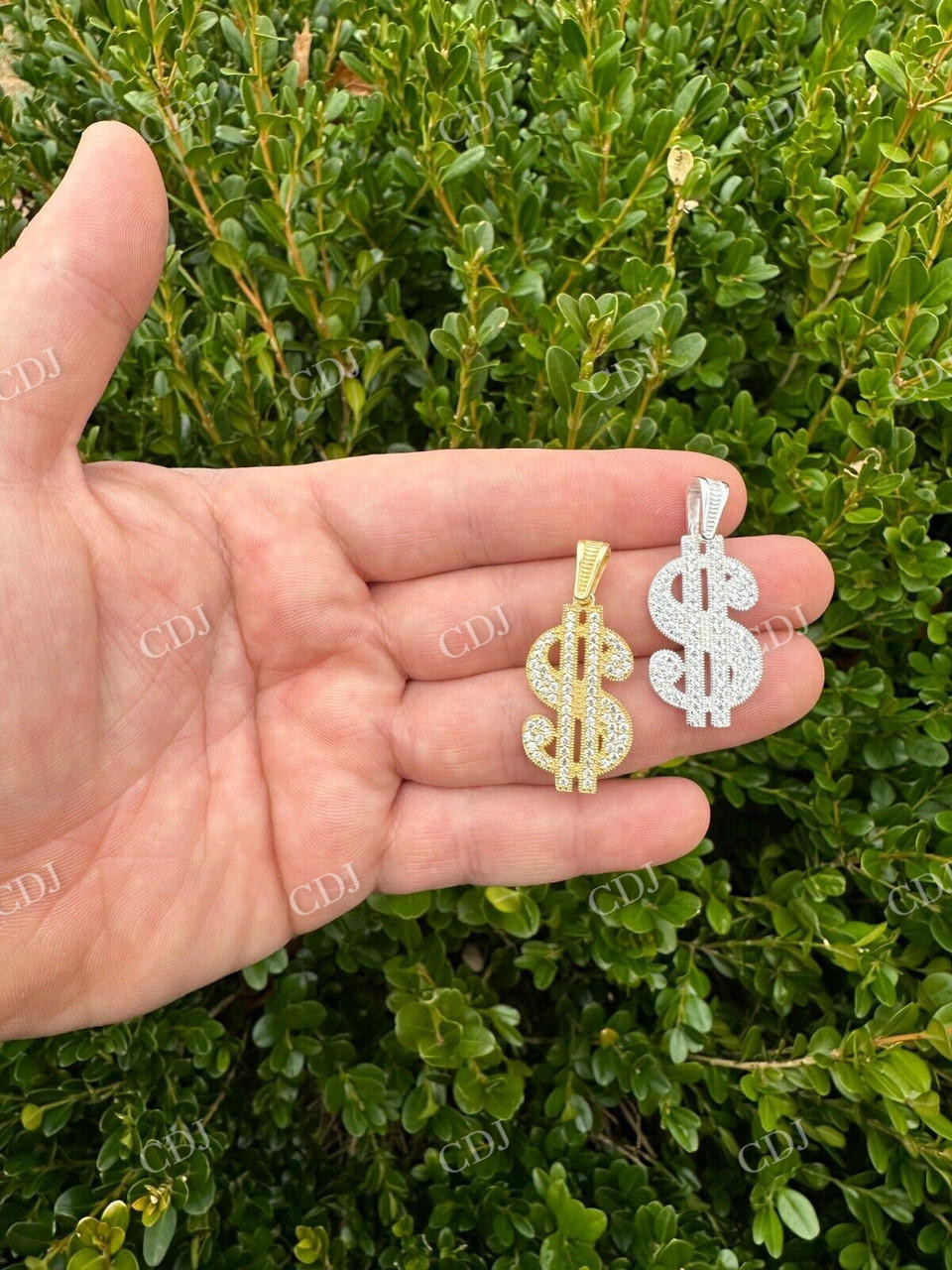 925 Silver Iced Dollar $ Sign Money Hip Hop Diamond Pendant  customdiamjewel   