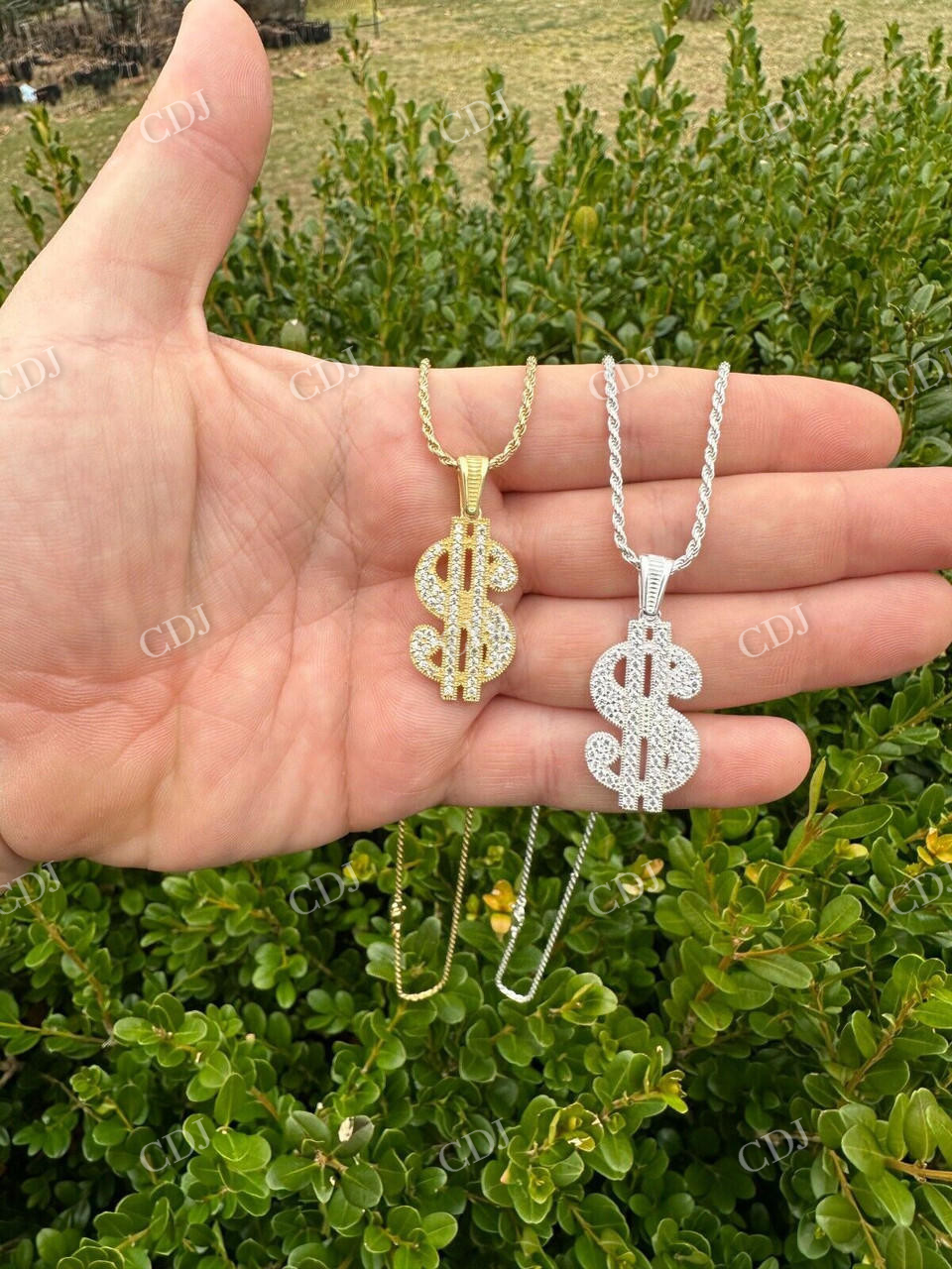 925 Silver Iced Dollar $ Sign Money Hip Hop Diamond Pendant  customdiamjewel   