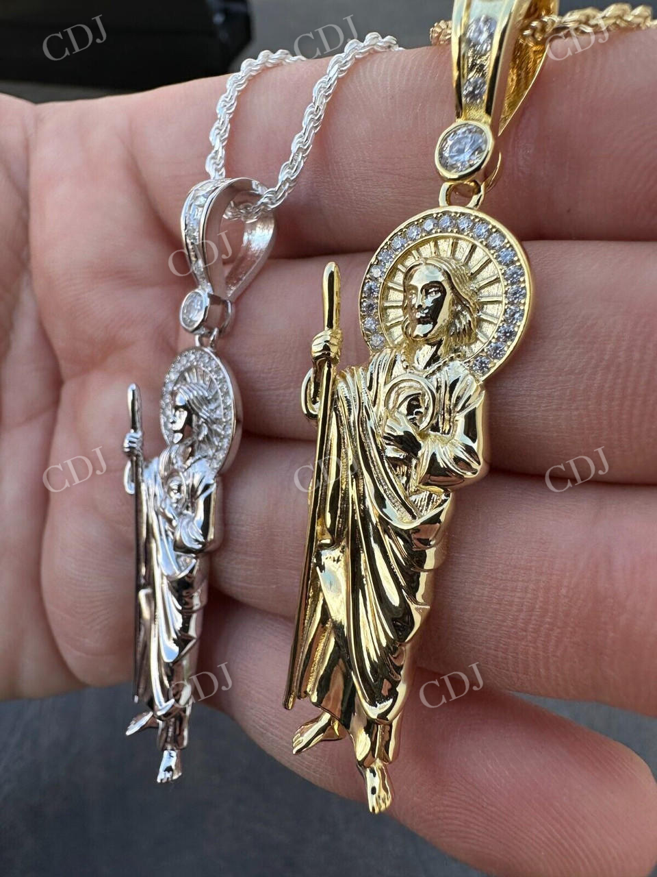 14K Gold St Jude San Judas Diamond Pendant  customdiamjewel   