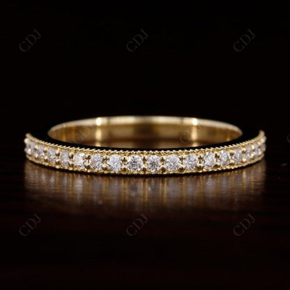 Art Deco Round Cut Natural Diamond Eternity Milgrain Wedding Band  customdiamjewel Sterling Silver Yellow Gold VVS-EF