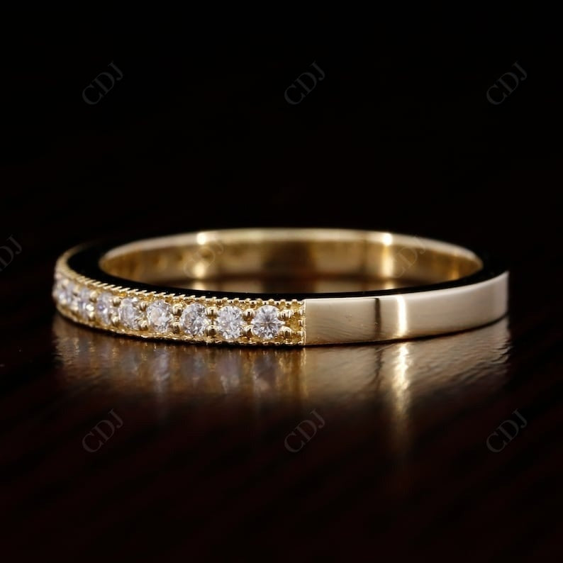 Art Deco Round Cut Natural Diamond Eternity Milgrain Wedding Band  customdiamjewel   