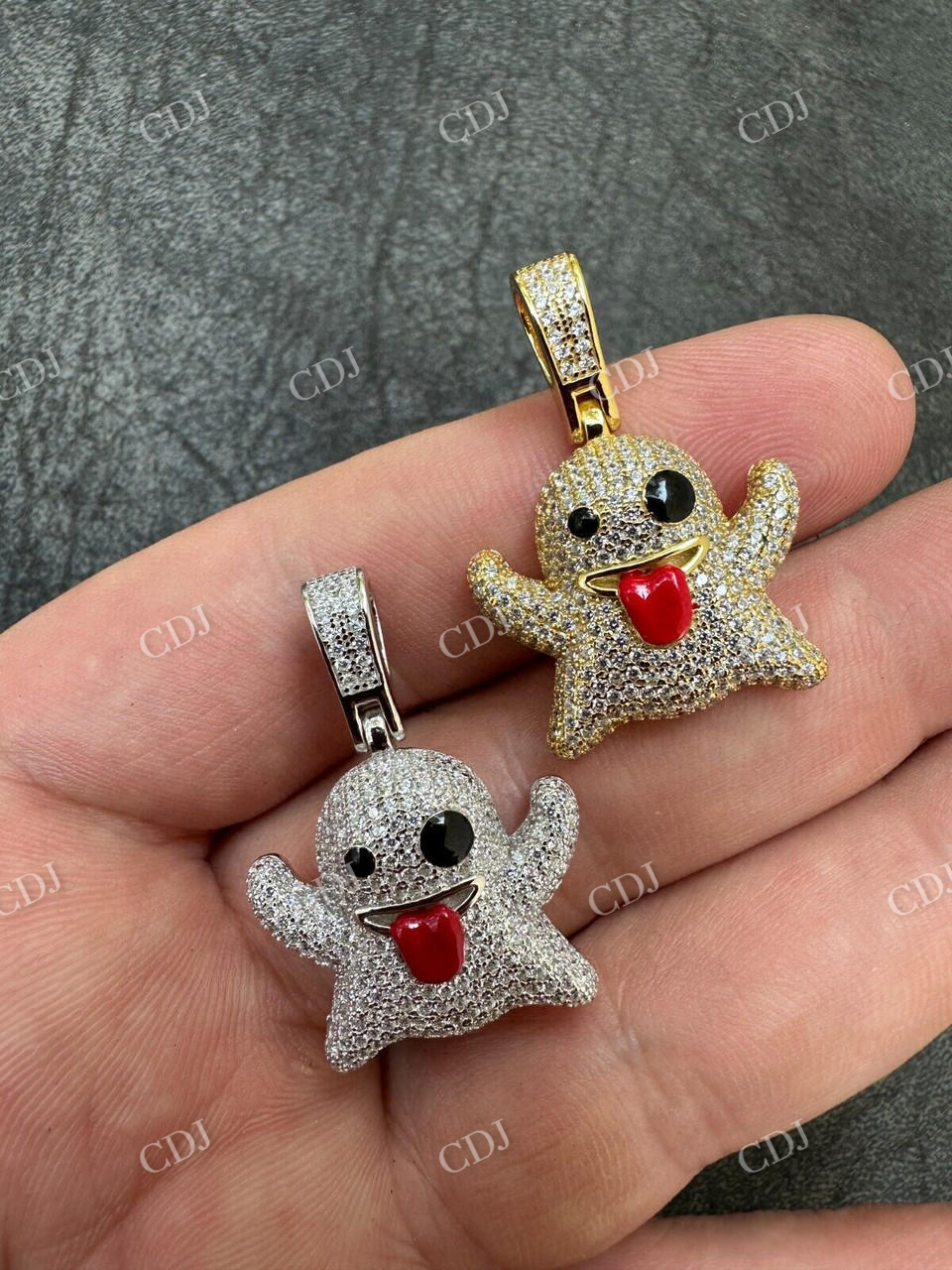 925 Silver Snapchat Laughing Ghost Piece Diamond Pendant  customdiamjewel   