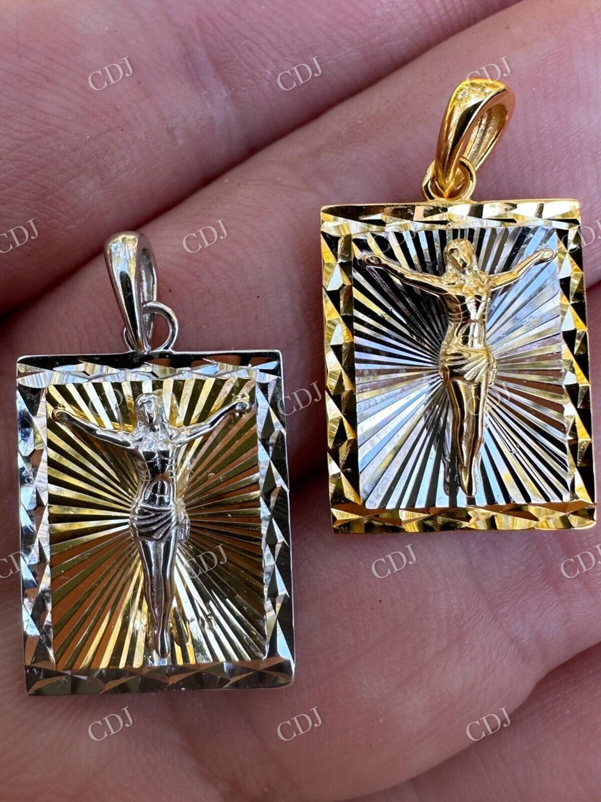 14K Gold Cross Jesus Medallion Pendant For Men  customdiamjewel   