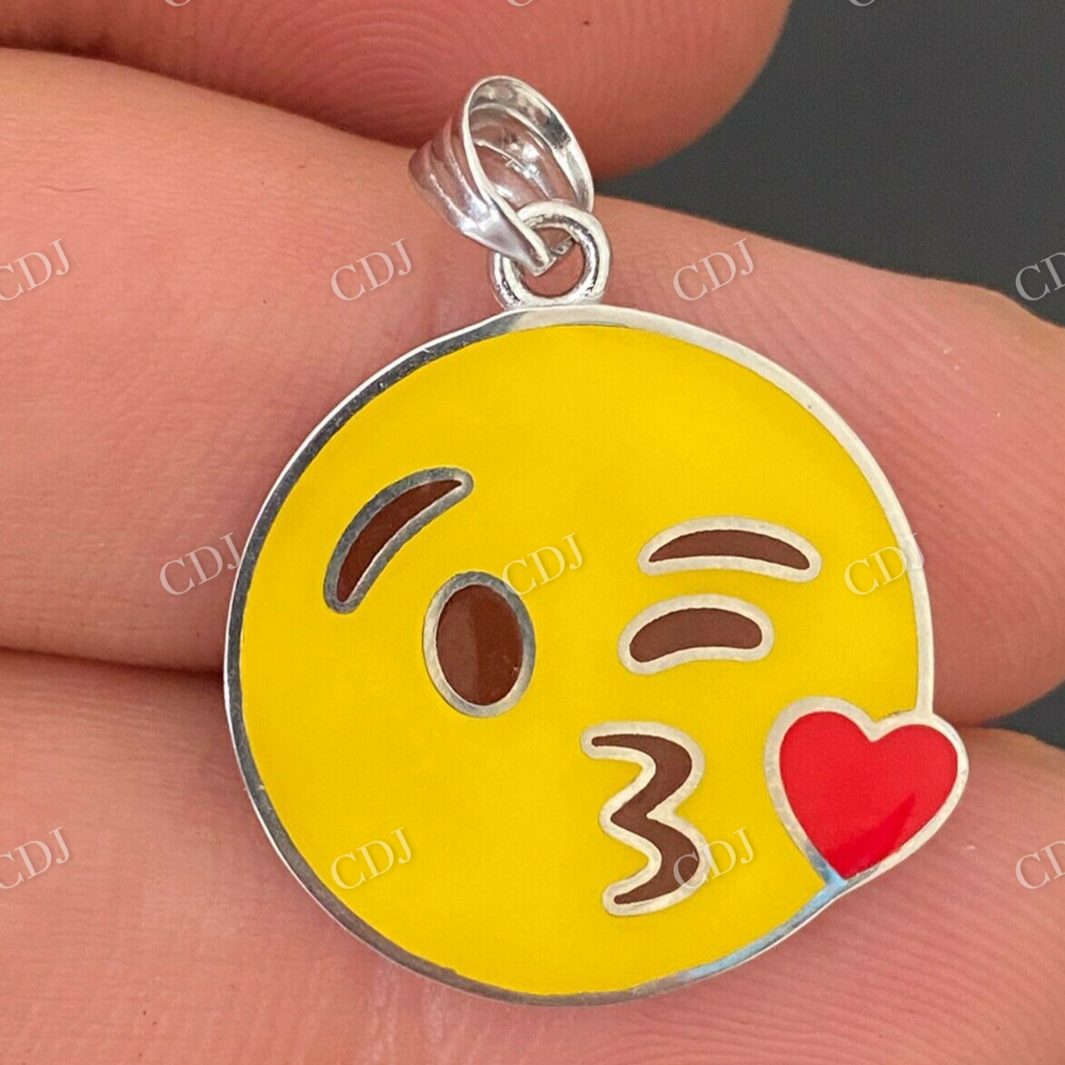 925 Sterling Silver Smiley Blow Kiss Love Emoji Pendant  customdiamjewel   