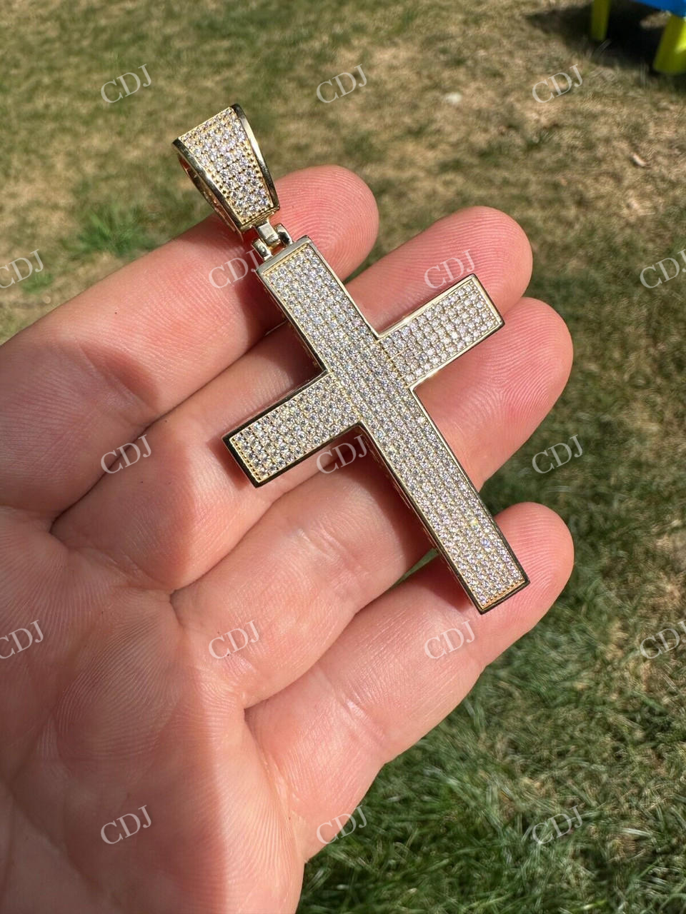 10K Yellow Gold Diamond Cross Pendant  customdiamjewel   