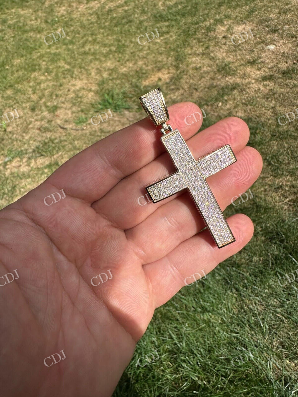 10K Yellow Gold Diamond Cross Pendant  customdiamjewel   