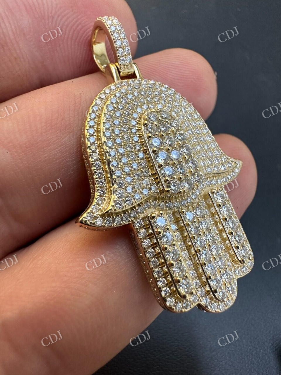 10K Gold Hamsa Hand Iced Diamond Pendant  customdiamjewel   