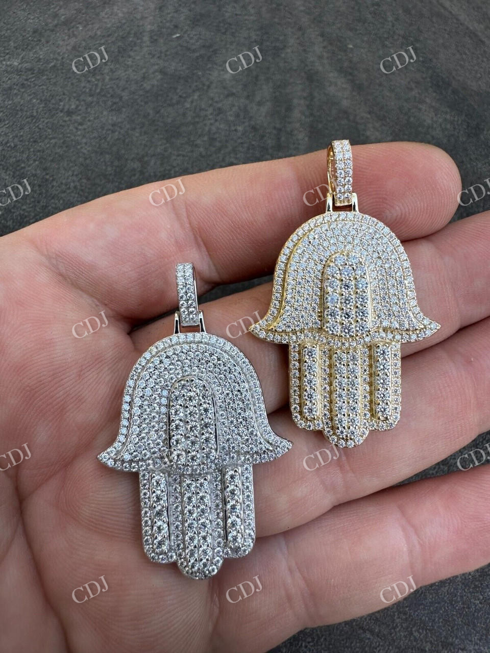 10K Gold Hamsa Hand Iced Diamond Pendant  customdiamjewel   