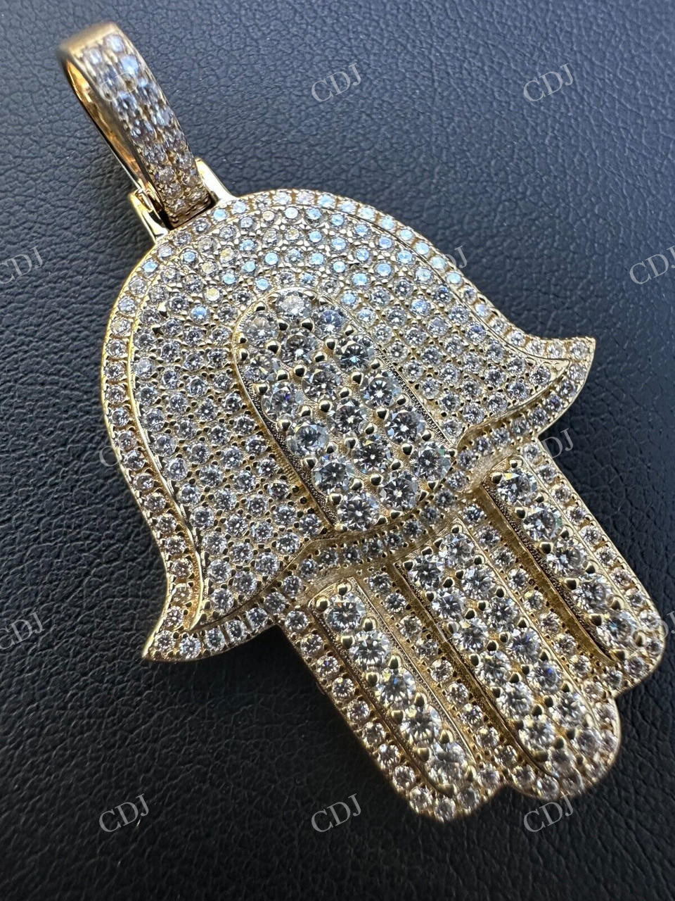 10K Gold Hamsa Hand Iced Diamond Pendant  customdiamjewel   