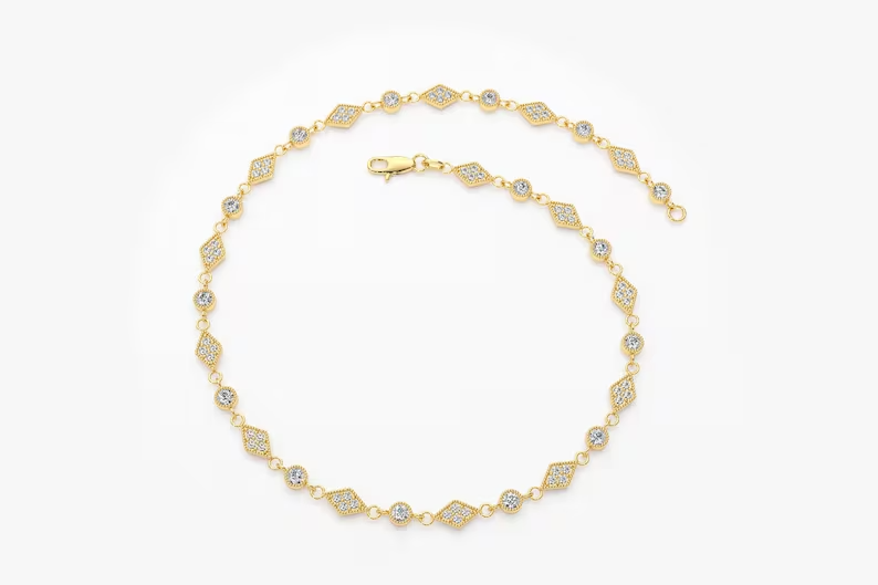 Natural diamond 14k Solid Gold Dainty Milgrain Bracelet  customdiamjewel   