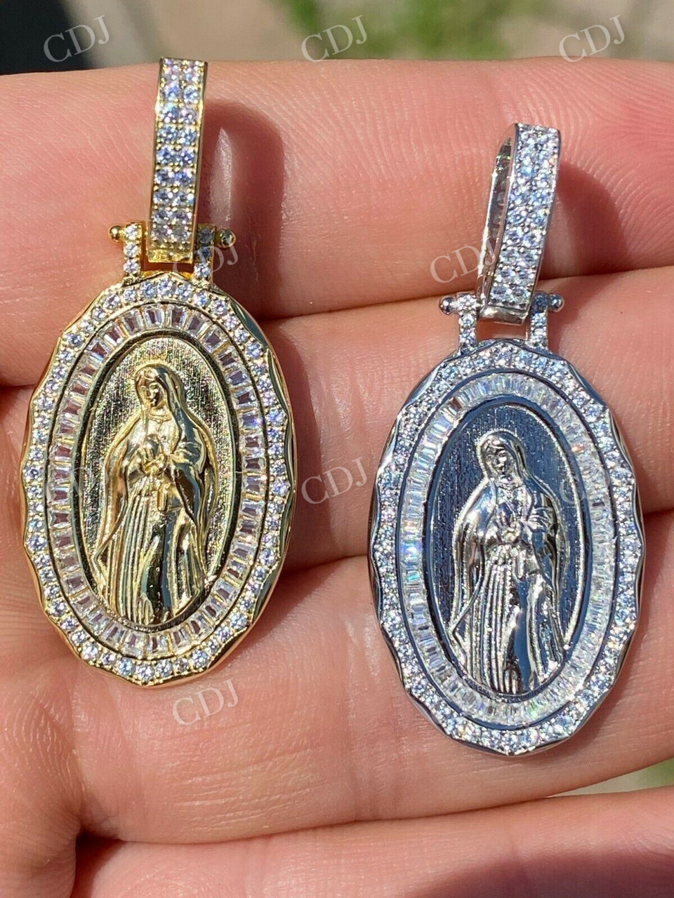 14K Gold Mary Iced Diamond Pendant  customdiamjewel   