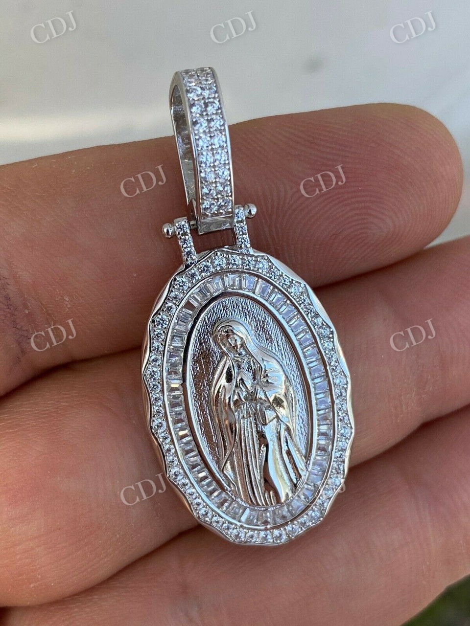 14K Gold Mary Iced Diamond Pendant  customdiamjewel   