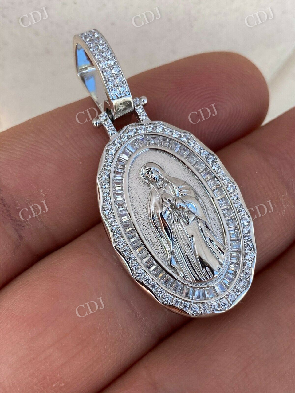 14K Gold Mary Iced Diamond Pendant  customdiamjewel   