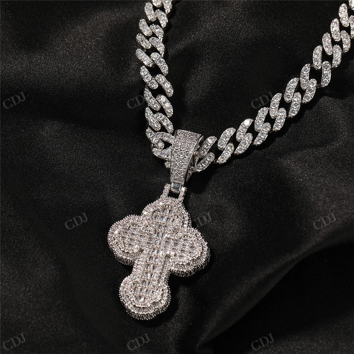 925 Sterling Silver Baguette Cross Pendant hip hop jewelry CustomDiamJewel