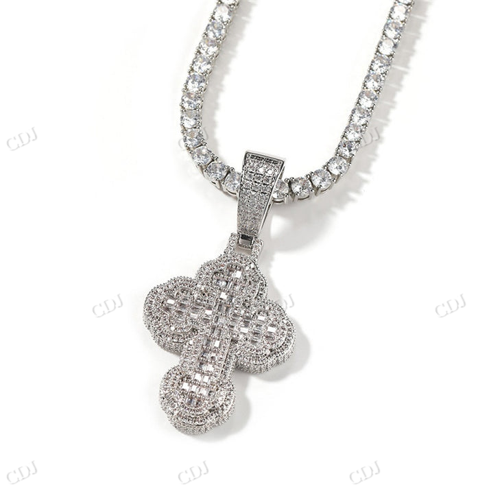 925 Sterling Silver Baguette Cross Pendant hip hop jewelry CustomDiamJewel