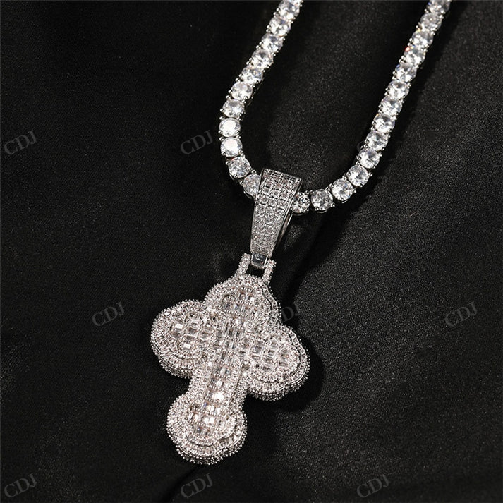 925 Sterling Silver Baguette Cross Pendant hip hop jewelry CustomDiamJewel