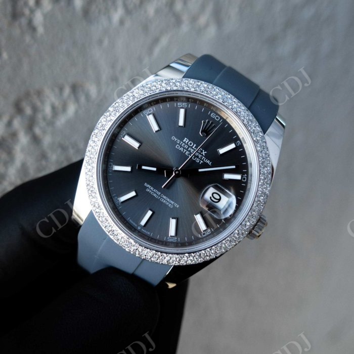 Rolex Grey Rhodium Dial Diamond Bezel Watch  customdiamjewel   