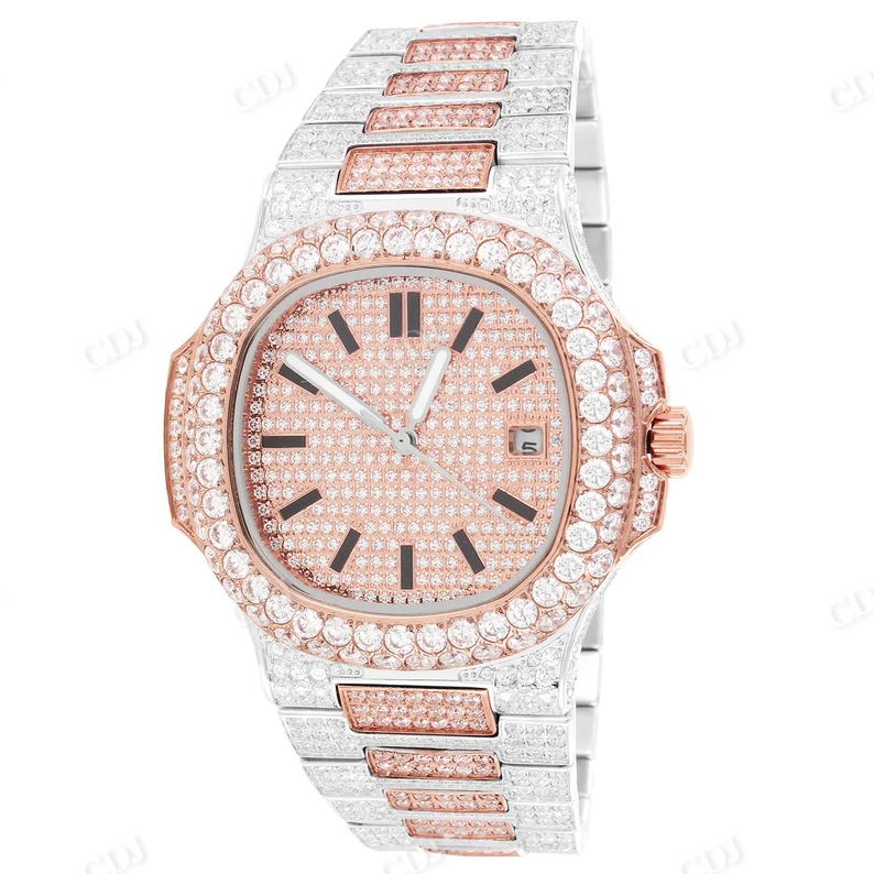 Men's Wrist Watch Rose And White Gold Plated Moissanite Iced Out Hip Hop Watch  customdiamjewel   