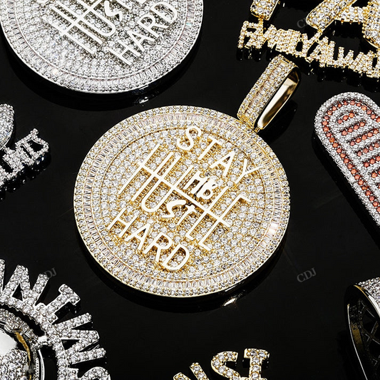 Trendy Rappers HUSTLE HARD Moissanite Iced Out Pendant hip hop jewelry CustomDiamJewel