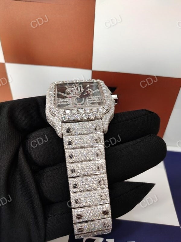 Cartier Skeleton Iced Out VVS Moissanite Studded Full Buss Down Luxurious Watch For Men 27 to 29 Carats (Approx.)  customdiamjewel   