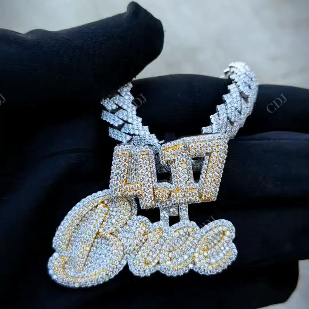 Custom Iced Out Diamond 4.17 Bree Two Tone Pendant hip hop jewelry CustomDiamJewel   