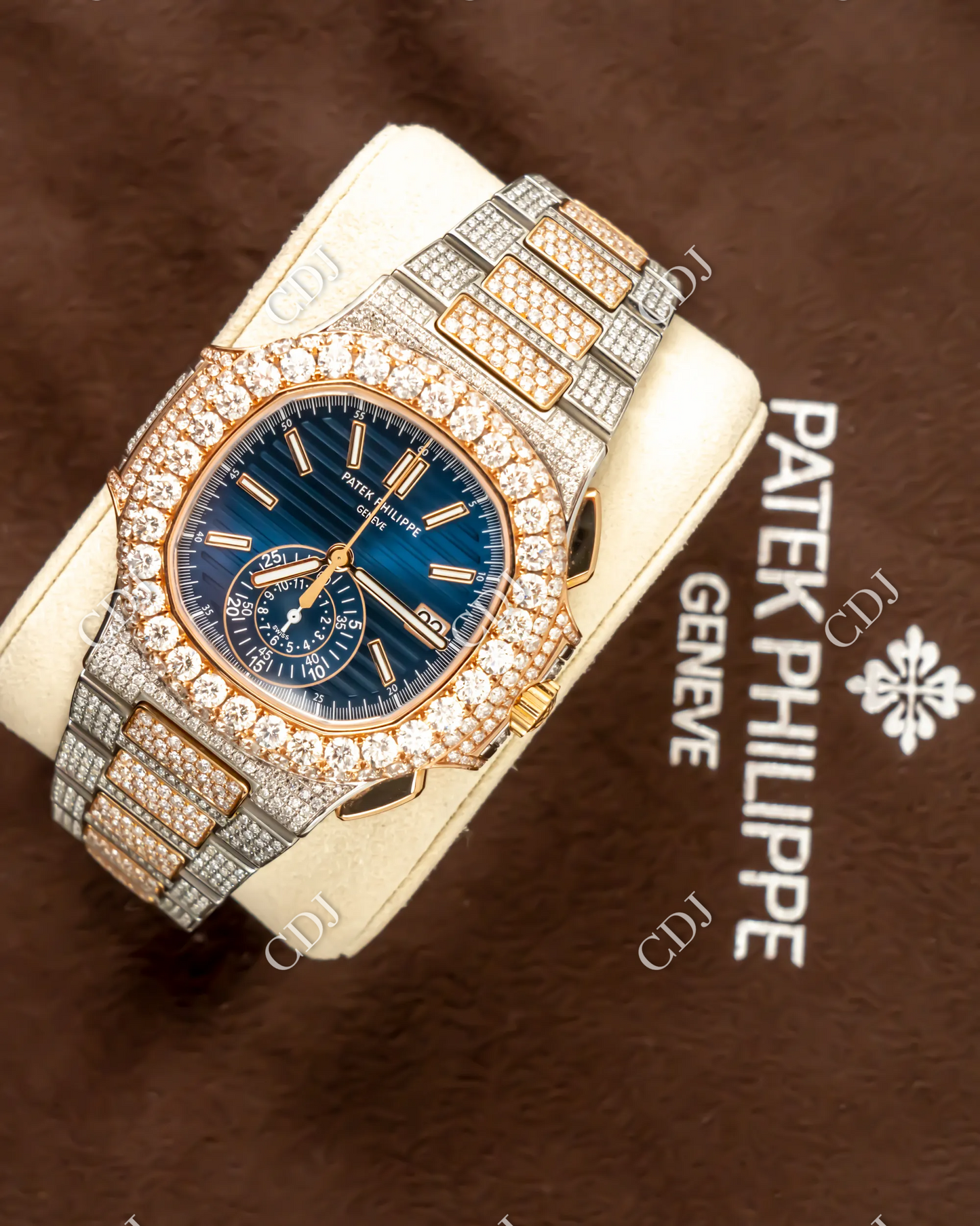 Blue Dial Chrono Hip Hop Watches  customdiamjewel   