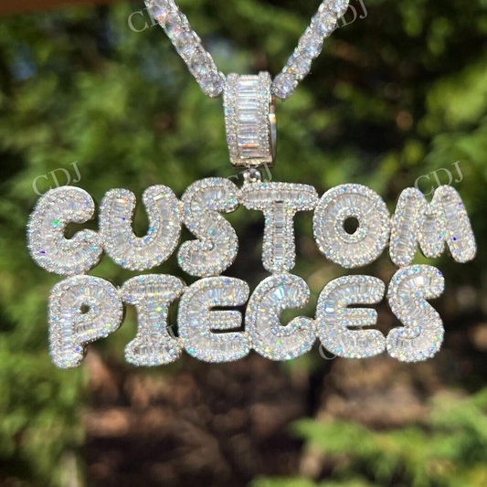 Custom Baguette Diamond Bubble Letter Pendant  customdiamjewel   