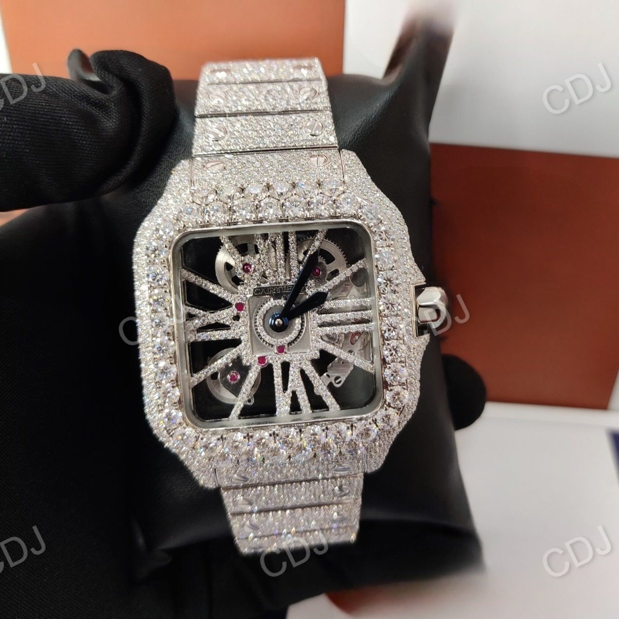 Cartier Skeleton Iced Out VVS Moissanite Studded Full Buss Down Luxurious Watch For Men 27 to 29 Carats (Approx.)  customdiamjewel   